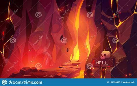 Road To Hell Infernal Hot Cave With Lava And Fire Stock Vector