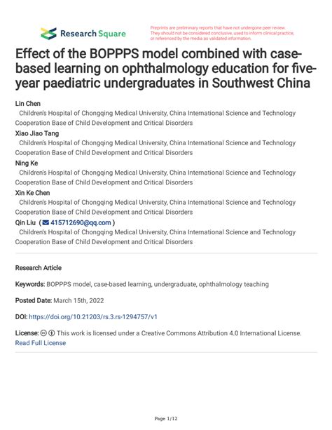 Pdf Effect Of The Boppps Model Combined With Case Based Learning On