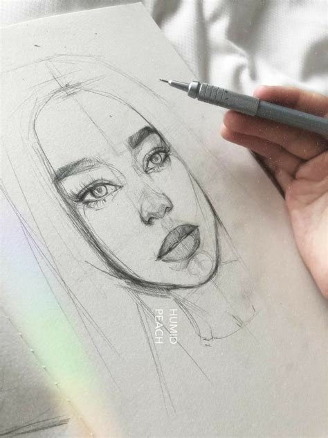 A Drawing Of A Womans Face With A Pencil In Her Hand