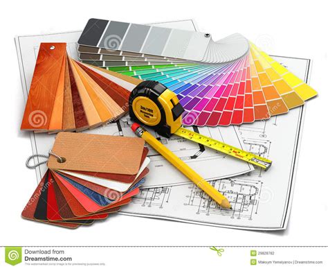 Interior Design Architectural Materials Tools And Blueprints Stock Photography Image 29828782