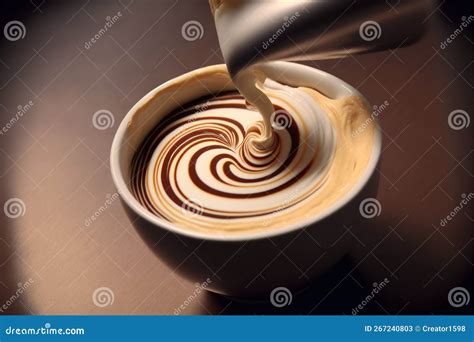 Coffee In A Glass Goblet With Beautiful Froth And Pouring Cream Close Up With Copyspace Stock