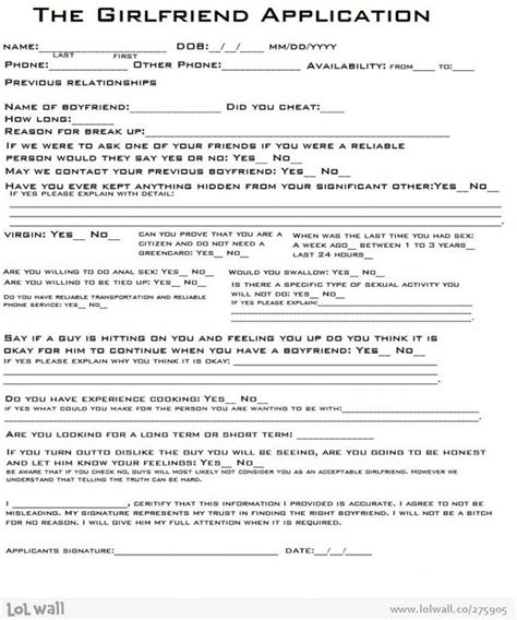 Girlfriend application form template jotform january 27, email, edit online dating quotes an actual pdf form, application, and more memes, dating. Pin by Michael Morgan on Funnies | Girlfriend application ...