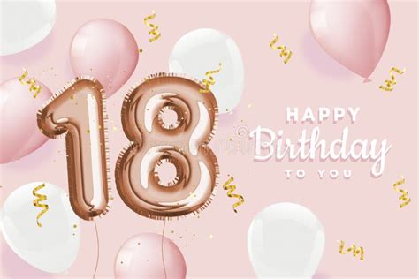 Happy 18th Birthday Gold Foil Balloon Greeting Background Stock Vector