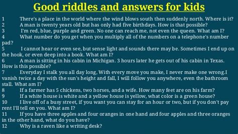 Good Riddles And Answers For Kids