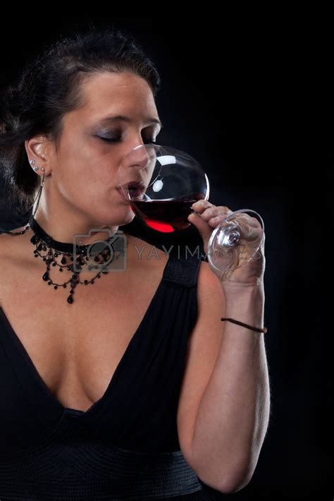 Royalty Free Image Beatiful Lady In An Elegant Dress Drinking Red