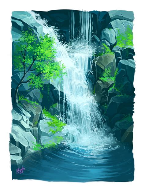 Waterfall Digital Painting On Behance