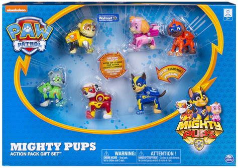Skye Paw Patrol Mighty Pups Light Up Badge And Paws Chase Rubble Rocky