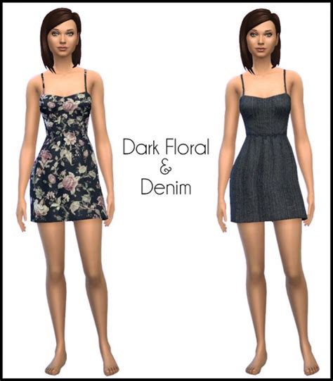 Simista Dark Floral And Denim Dress • Sims 4 Downloads