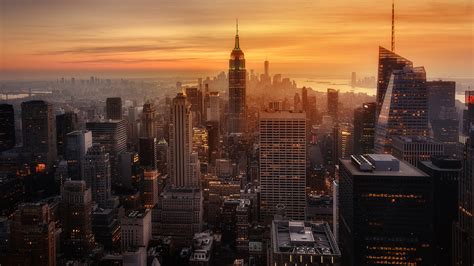 High Rising Buildings Of New York Cityscape During Sunset Hd New York
