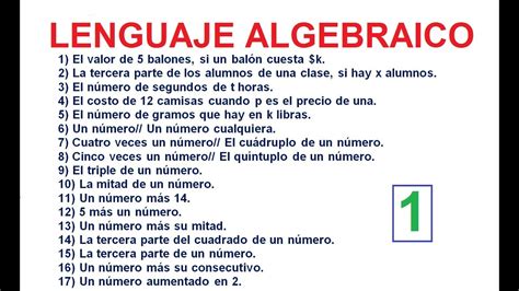 Lenguaje Algebraico Lenguaje Com N Natural A Lenguaje Matem Tico Youtube