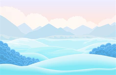 Vector Winter Horizontal Landscape With Snow Capped Valley Cartoon
