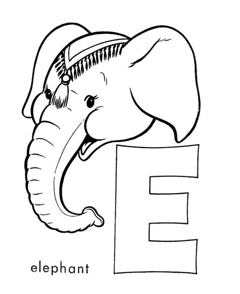 Letter E Is For Elephant Coloring Pages