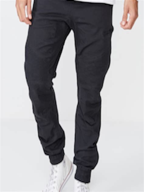 Buy Cotton On Men Black Slim Fit Solid Joggers Trousers For Men