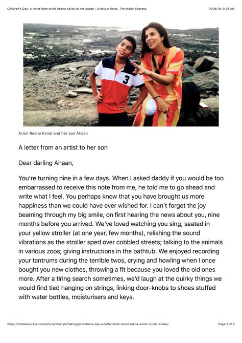 Letter From Artist Reena Kallat To Her Ahaan When I Asked Daddy If