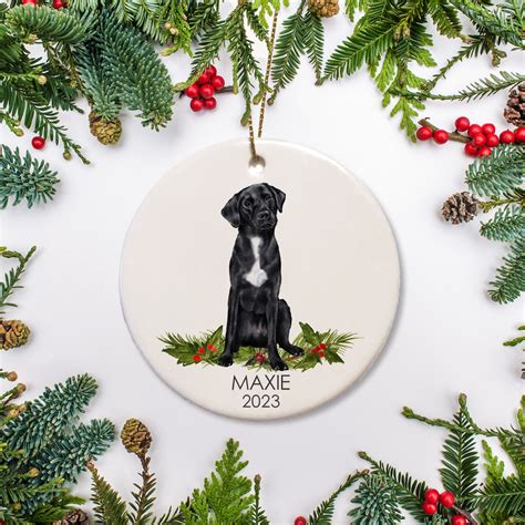 Black Lab With White Chest Personalized Christmas Ornament Dog