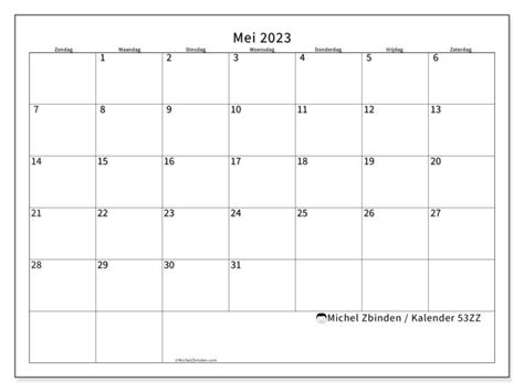Kalender Mei 2023 Om Af Te Drukken “53zz” Michel Zbinden Be