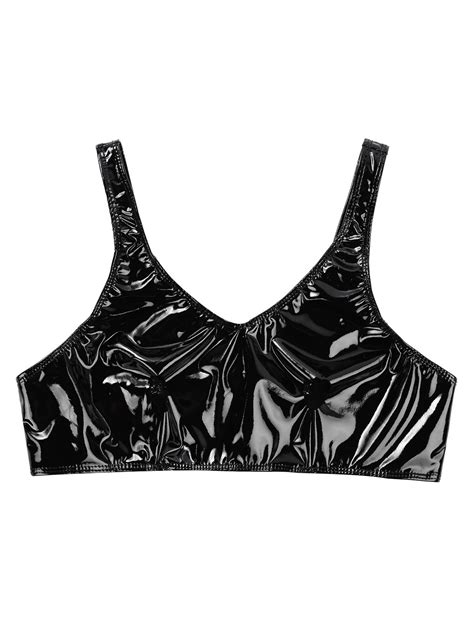 Womens Patent Leather Sexy Lingerie Set Open Cups Bare Nipples Bra Top With Crotchless Mini