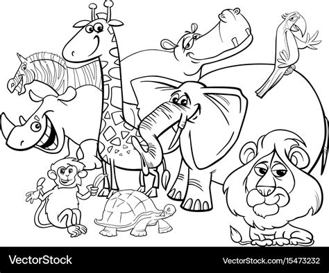 Cartoon Safari Animals Coloring Page Royalty Free Vector