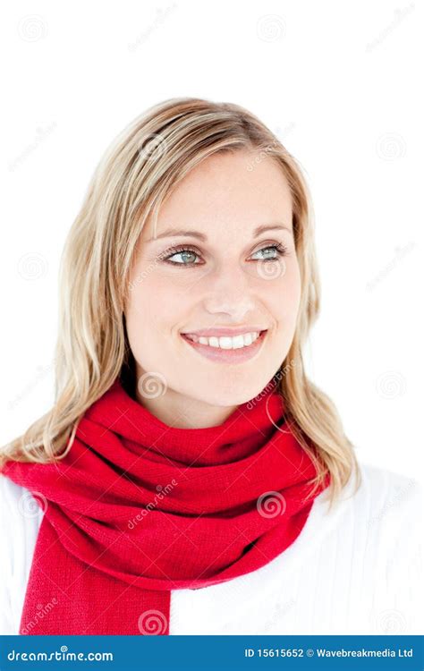 Portrait Of A Captivating Woman With A Red Scarf Stock Photo Image Of