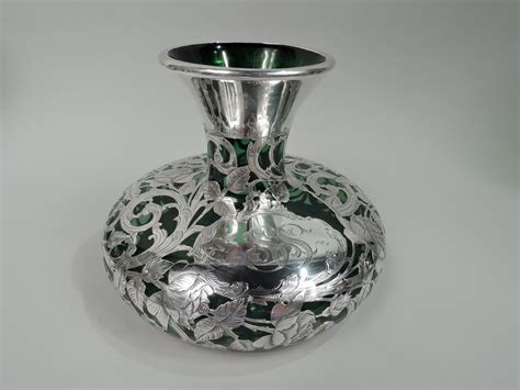 Alvin Vase G3349 Antique Art Nouveau American Green Glass Silver Overlay Ebay