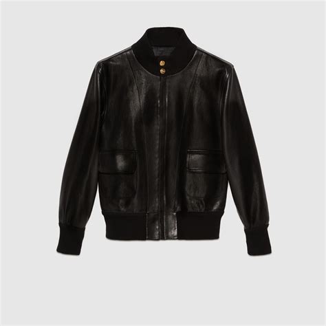 Black Leather Bomber Jacket Gucci Kw