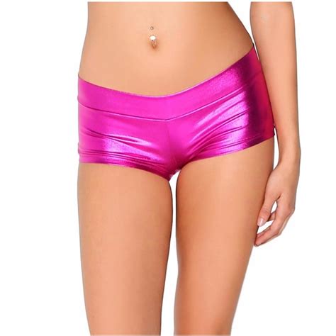 Womens Low Waisted Sexy Lycra Metallic Rave Booty Dance Shorts Spandex