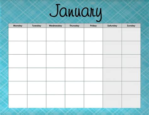 Blank Multi Colored Whimsical Calendar Set Instant Download Printable