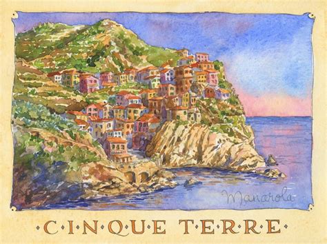 Cinque Terre Ilustraciones Cuadro Invernal Ilustración Viajes
