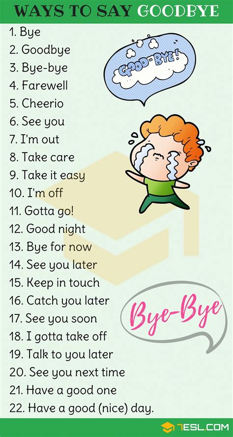 23 Ways To Say Goodbye In English Goodbye Synonyms 7esl Learn