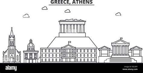 Greece Athens Architecture Line Skyline Illustration Linear Vector