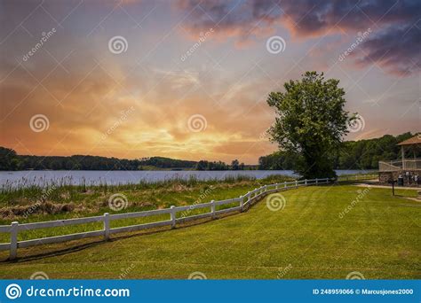 A Gorgeous Summer Landscape At Lake Acworth With Rippling Blue Lake