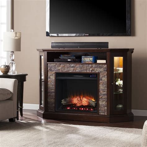 Sei Furniture Redden Wood Corner Convertible Electric Fireplace In