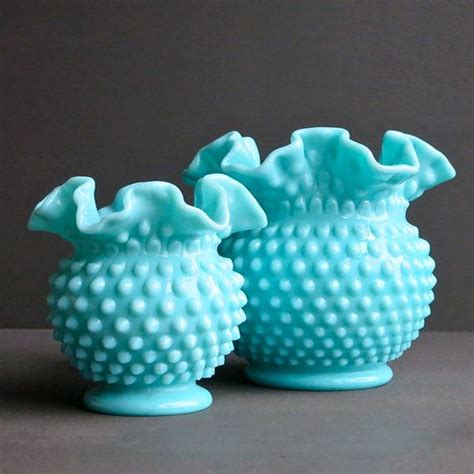 Turquoise Blue Hobnail Milk Glass Vase By By Barkingsandsvintage