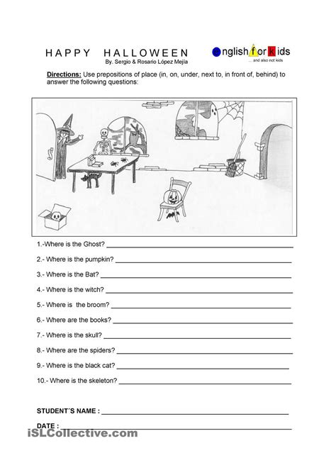 halloween prepositions  place preposition worksheets