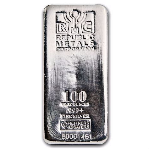 100 Oz 999 Pure Silver Bar Republic Metals Corp Rmc