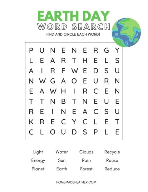 Free Earth Day Word Search Printable Homemade Heather