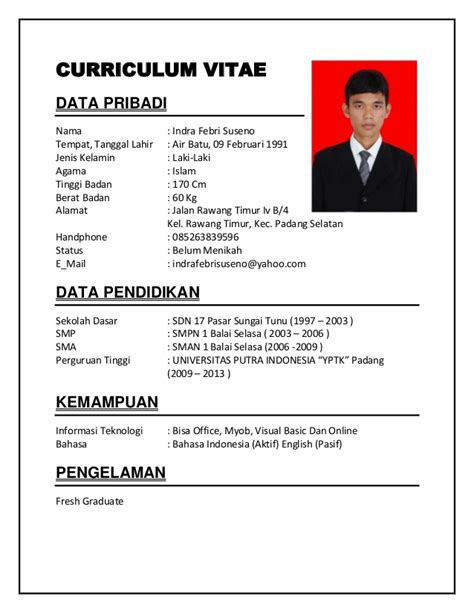 Contoh Curriculum Vitae Bahasa Indonesia PDF Cv Nabila