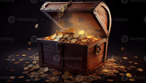 Open Treasure Chest Filled With Gold Coins Open Treasure Chest Filled