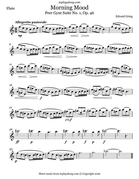 Morning Mood From Peer Gynt By Grieg Free Sheet Music For