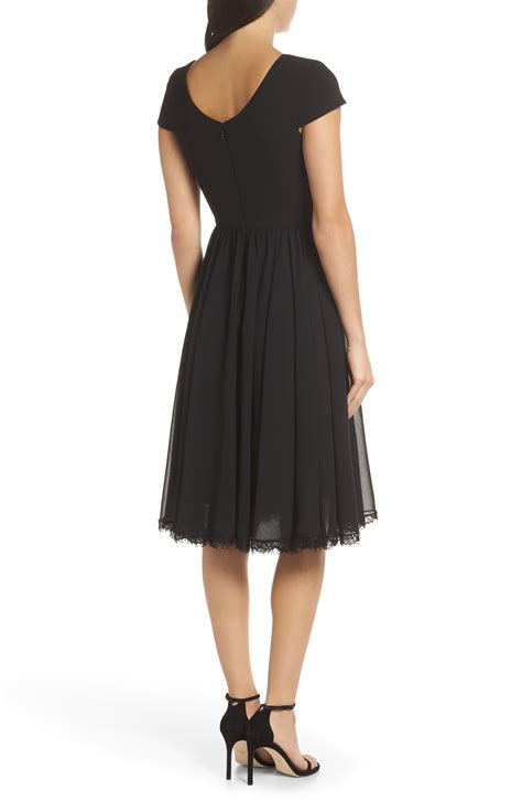 Dress The Population Corey Chiffon Fit And Flare Cocktail Dress In Black Lyst