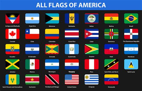 Flags Of All Countries Of The American Continents Flat Style Stock