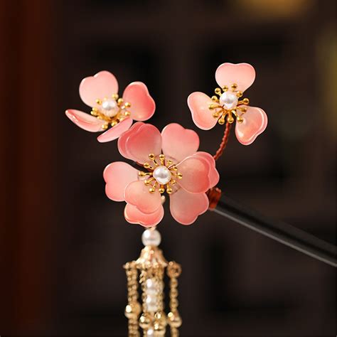 Vintage Chinese Hair Pins Flower Pearls Beads Long Tassels Etsy
