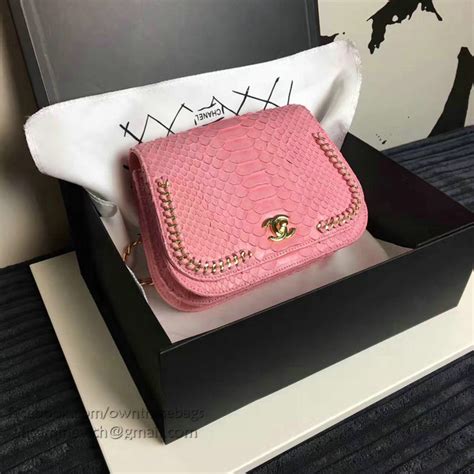 Chanel Snake Leather Flap Shoulder Bag Pink A98774