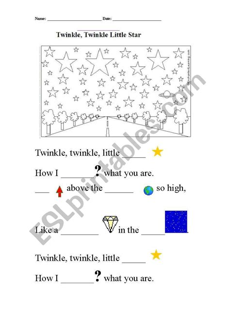 Twinkle Twinkle Little Star Esl Worksheet By Koalaloverlin