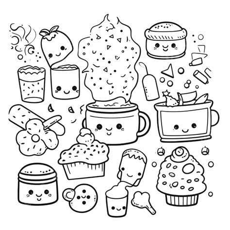 Doodled Coloring Page With Different Foods Outline Sketch Drawing