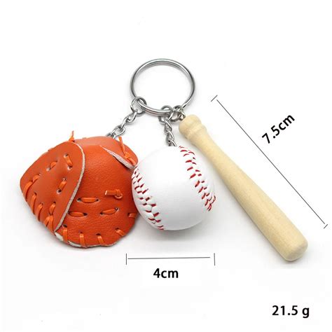 fashion mini three piece baseball glove wooden bat keychain cheap sports car key chain rings