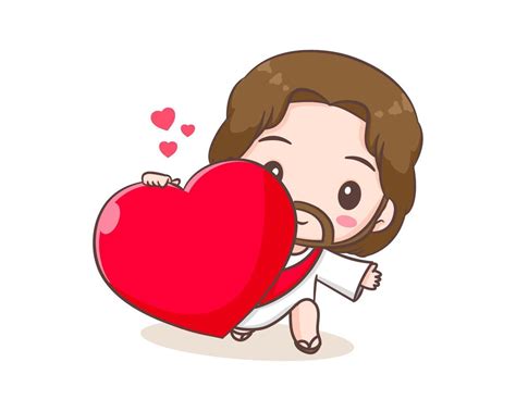 Jesus Christ Cartoon Character With Love Heart Cute Mascot