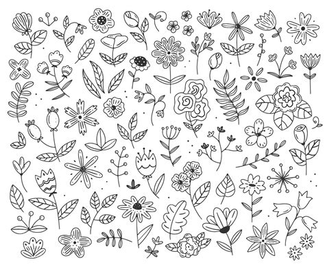 Premium Vector A Large Set Of Different Flowers And Plants In Simple