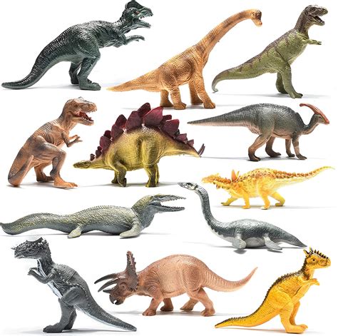 Prextex Realistic Looking 10 Dinosaurs Pack Of 12 Large Plastic