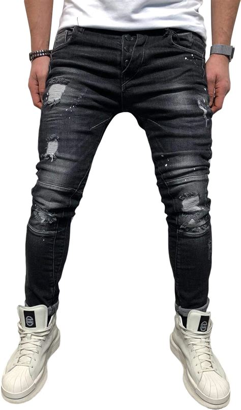 Bmeig Ripped Jeans Mens Skinny Slim Fit Stretch Destroyed Knee